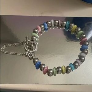Silpada Sterling Silver Ball Bead & Pastel Cats Eye round bead Bracelet
